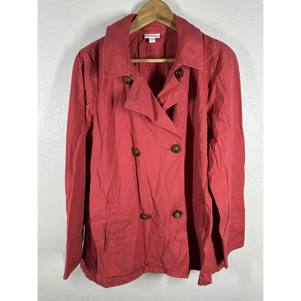 J Jill Coat Womens Medium Red Cotton Pea Coat Double‎ Breasted Jacket Casual